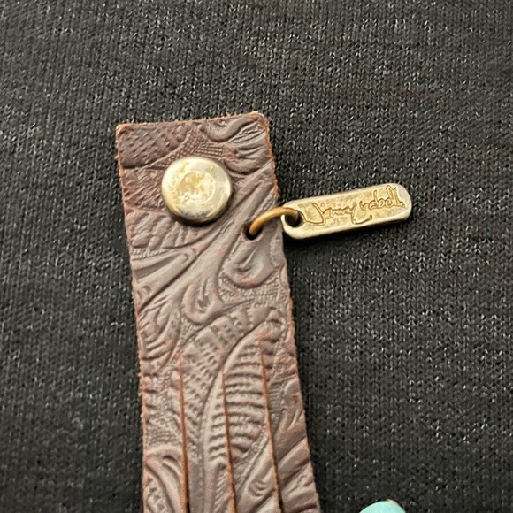 JENNY RABELL Turquoise Stone Charm, Hand Tooled Leather & Brass Adjustable Brace - Picture 8 of 14